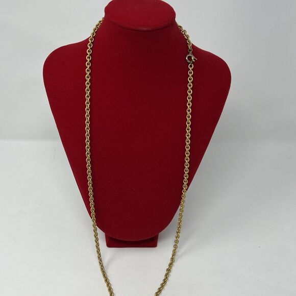Vintage Crown Trifari Long Gold Tone Chain Necklace 32" Thick Chain Longline - Picture 2 of 9